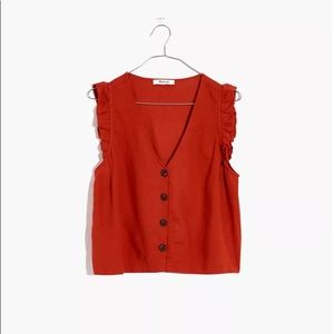 Madewell Linen-Blend Ruffle Button-Front Tank